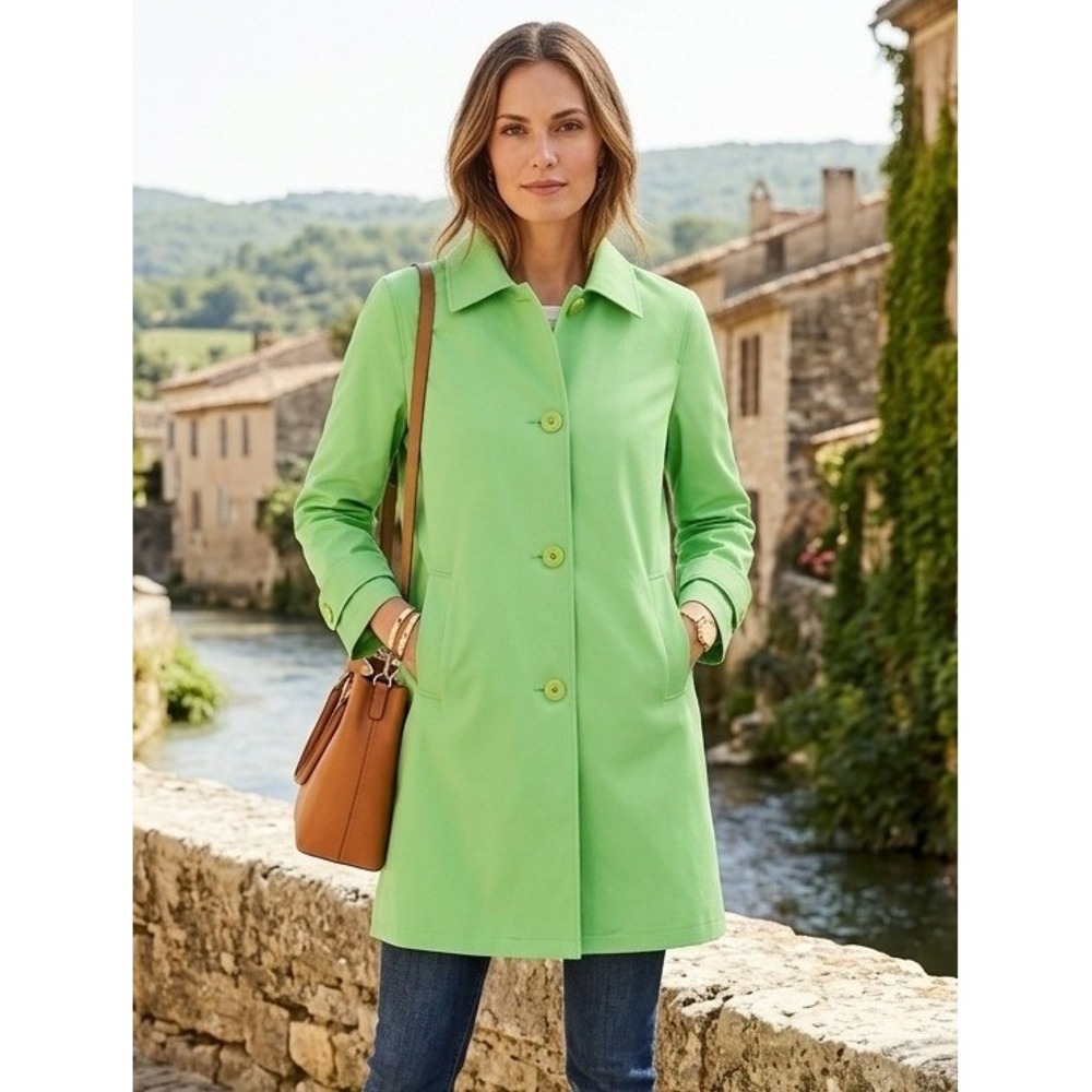 Harve‎ Benard Button Front Trench Coat Women's 12 Lined Back Slit Pistachio NWT